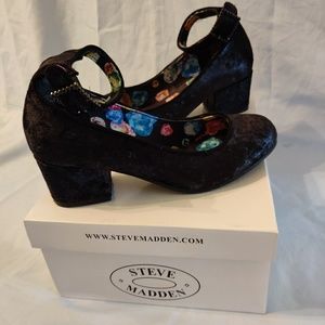 Girls Steve Madden velvet block heel shoes